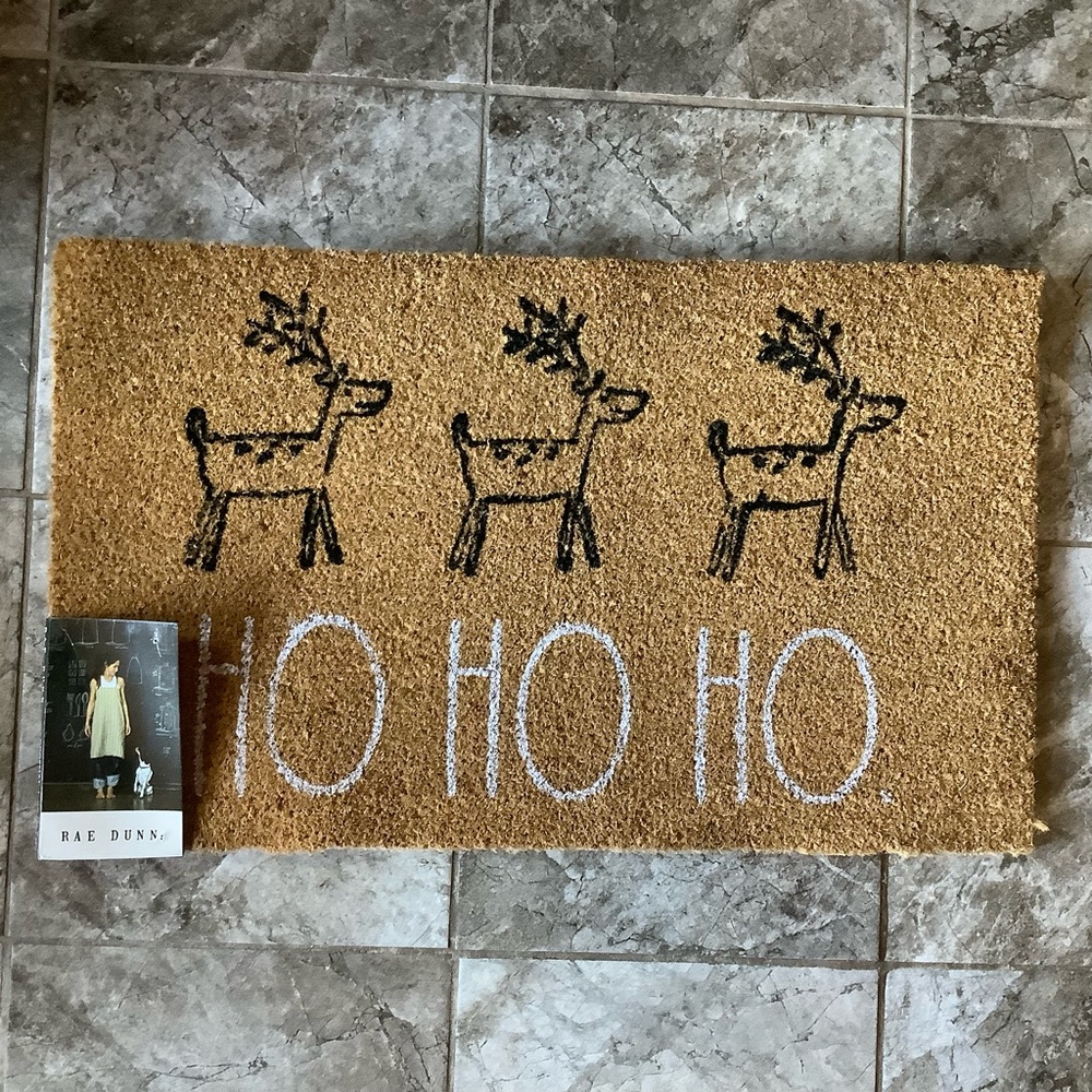Rae Dunn Coir Reindeer Ho Ho Ho Doormat